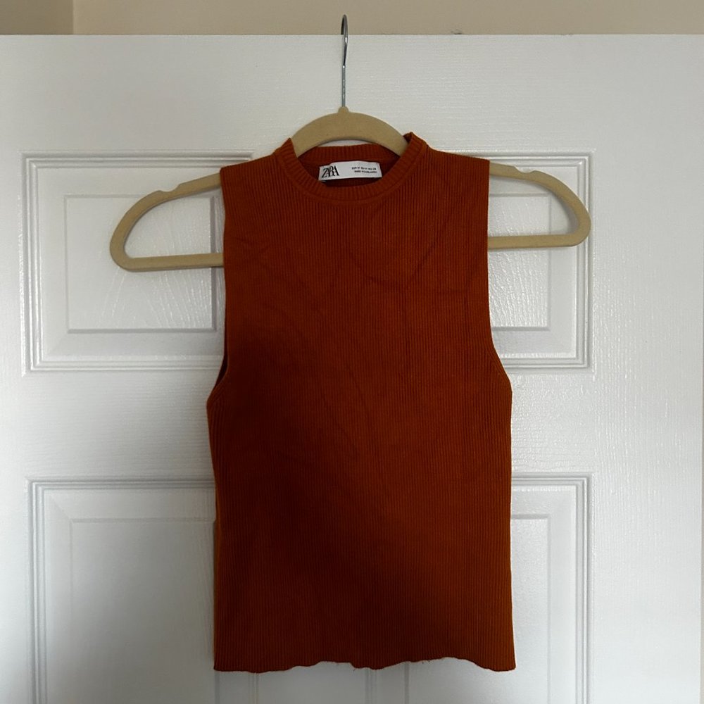 Zara High Neck Ribbed Knit Tank Top